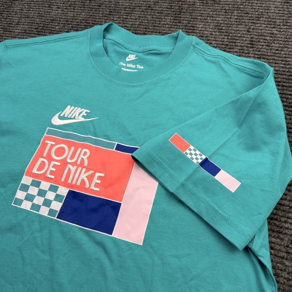 Nike "Tour De Nike" Graphic T-shirt Men's Size Small Teal Loose Fit Short Sleeve - Picture 3 of 5